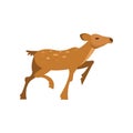 Fallow sika roe deer running, wild animal cartoon vector Illustration