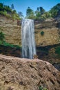 Falls Creek Falls with a small rock cairn on a large boulder at Falls Creek Falls State Park in Tennessee Royalty Free Stock Photo