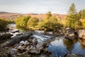 Falls of Dochart a sunny day run through the small town of Killin in Perthshire, Scotland