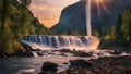 falls at night Steam punk waterfall with a landscape of Colorful sky