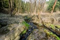 Falls on the small mountain river in a wood Royalty Free Stock Photo