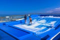 Falmouth, Jamaica - May 02, 2018: Woman surfing on the FlowRider aboard the Oasis of the Seas by Royal Caribbean Royalty Free Stock Photo