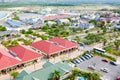 Falmouth port in Jamaica island, the Caribbeans. With old houses and duty free zone. From above, picture from cruise