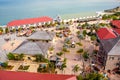 Falmouth port in Jamaica island, the Caribbeans. With old houses and duty free zone. From above, picture from cruise