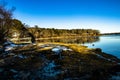 Falmouth Town Landing in Winter with Snow Covered Rocks