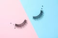 False eyelashes and sparkles on color background Royalty Free Stock Photo