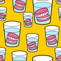 False teeth in glass pattern seamless. False jaw in glass beaker texture. False teeth background Royalty Free Stock Photo