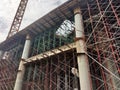 Falsework work at the construction site. It consists of temporary structures used in construction to support a permanent structure