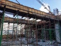 Falsework work at the construction site. It consists of temporary structures used in construction to support a permanent structure