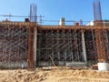 Falsework work at the construction site. It consists of temporary structures used in construction to support a permanent structure