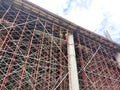 Falsework work at the construction site. It consists of temporary structures used in construction to support a permanent structure