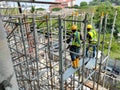 Falsework work at the construction site. It consists of temporary structures used in construction to support a permanent structure