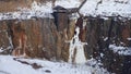 Falun copper mine pit entrance shaft in winter in Sweden Royalty Free Stock Photo