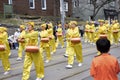 Falun Dafa marching group dressed in traditional Chinese costume