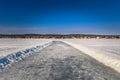 Falun - March 31, 2018: Ice skaing lanes at the frozen lake of Framby Udde near the town of Falun in Dalarna, Sweden