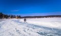 Falun - March 30, 2018: A newbie ice skater at the resort of Framby Udde near the town of Falun in Dalarna, Sweden