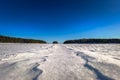 Falun - March 31, 2018: Panorama of the frozen lake of Framby Udde near the town of Falun in Dalarna, Sweden Royalty Free Stock Photo