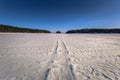 Falun - March 31, 2018: Panorama of the frozen lake of Framby Udde near the town of Falun in Dalarna, Sweden Royalty Free Stock Photo