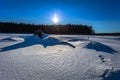 Falun - March 31, 2018: Panorama of the frozen lake of Framby Udde near the town of Falun in Dalarna, Sweden Royalty Free Stock Photo