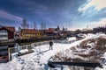 Falun - March 30, 2018: The picturesque wooden houses in the center of the town of Falun in Dalarna, Sweden