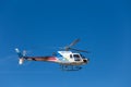 Falzarego Pass, italy, October 19, 2017 - Elicopter flying aorund the mountains of Falzarego Pass. Dolomites, Italy. Royalty Free Stock Photo