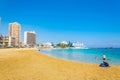 FAMAGUSTA, CYPRUS, AUGUST 29, 2017: People are enjoying a sunny day on a beach in front of Varosia district of Famagusta, Cyprus