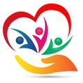 Happy healthy family people men women kids children society spreading love heart unity teamwork union concept vector.