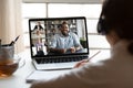 Fame employee have webcam conference with colleagues Royalty Free Stock Photo