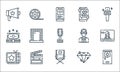 fame line icons. linear set. quality vector line set such as backstage, director chair, quiz, diamond, clapperboard, money,