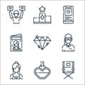fame line icons. linear set. quality vector line set such as director chair, perfume, actress, bodyguard, diamond, magazine,