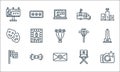 Fame line icons. linear set. quality vector line set such as photo, letter, flag, director chair, bow tie, theatre, microphone,