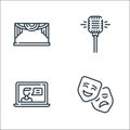 fame line icons. linear set. quality vector line set such as theatre, video chat, microphone