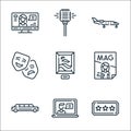 fame line icons. linear set. quality vector line set such as ticket, video chat, limousine, magazine, picture, theatre, aircraft,