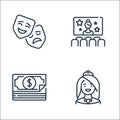 Fame line icons. linear set. quality vector line set such as woman, money, movie