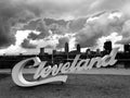 The famed CLEVELAND sign over the Flats looking onto the skyline - CLEVELAND - OHIO - USA