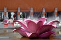Famen Temple, Shaanxi Province, China: A fountain designed like a pink lotus flower at the entrance gate to the new complex