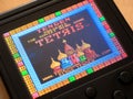 Famicom Tengen Tetris 1988 original classic old retro vintage video game, handheld emulator console screen display macro, closeup