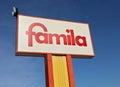 Famila signboard outside the local store. It is the brand name and logo of several supermarket chains