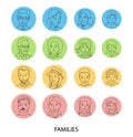 Families avatar set thin line vector