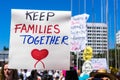 `Families belong together` sign raised in front of the San Jose City Hall Royalty Free Stock Photo