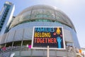 `Families belong together` sign raised in front of the San Jose City Hall Royalty Free Stock Photo