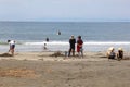 June 2018, Families children playing sandy beach sea, Kamakura, Japan Royalty Free Stock Photo