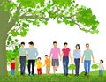 Families with children in spring illustration