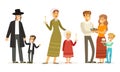 Families of Different Religions Collection, Parents and Children in Traditional Clothes Vector Illustration