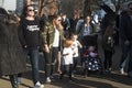 Families with kids playing on an art installation outside the Royal Festival Hall in South bank