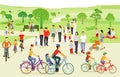 Families and people at leisure in the park, illustration Royalty Free Stock Photo