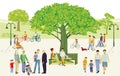 Families and people at leisure in the park, illustration Royalty Free Stock Photo