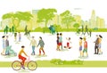 Families and people at leisure in the park, Illustration Royalty Free Stock Photo