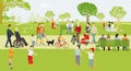 Families and people at leisure in the park, illustration Royalty Free Stock Photo