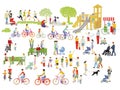 Families and people at leisure in the park, illustration Royalty Free Stock Photo